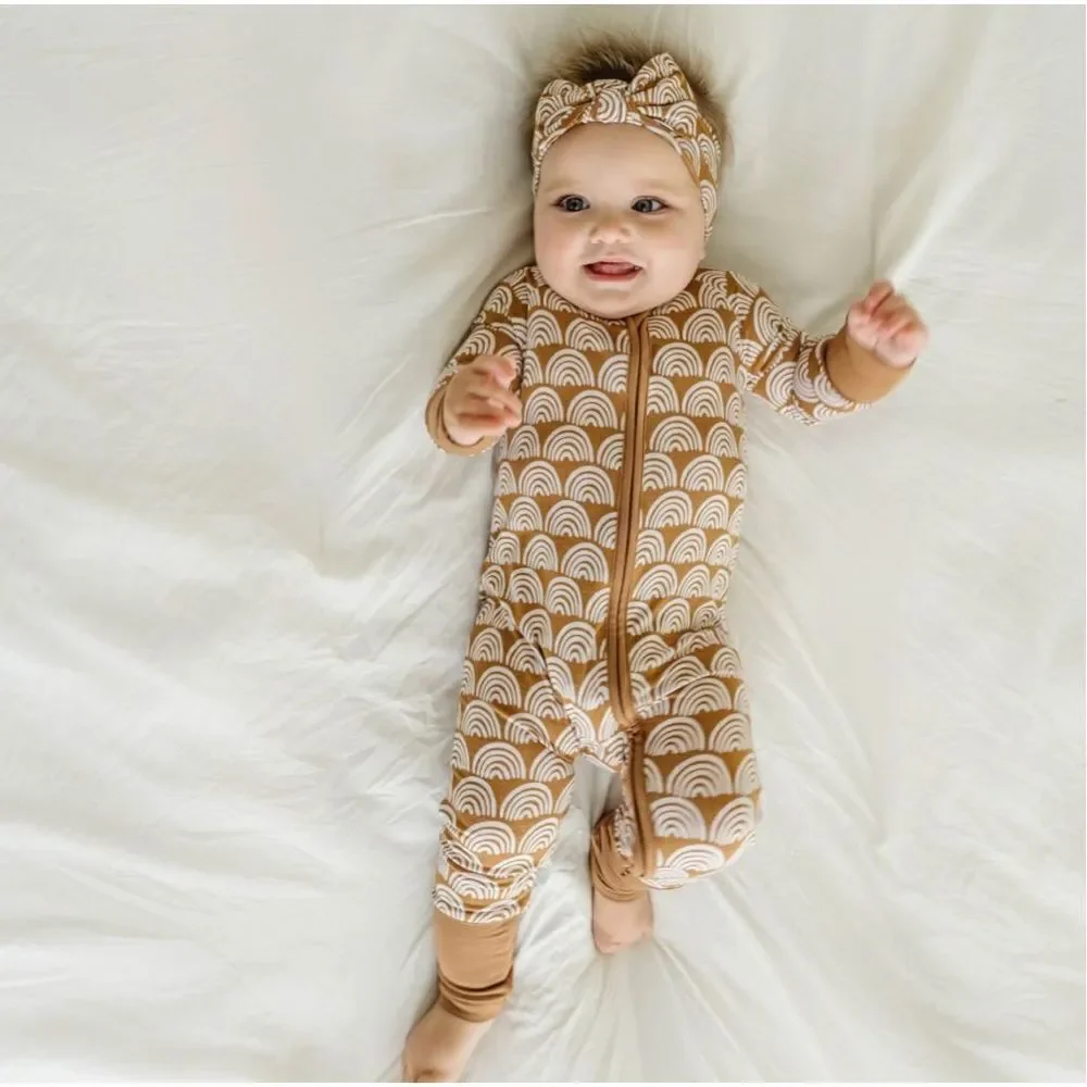 Little Sleepies Rust Rainbows Zippy Romper White Brown 18-24 Months Babycore NWT